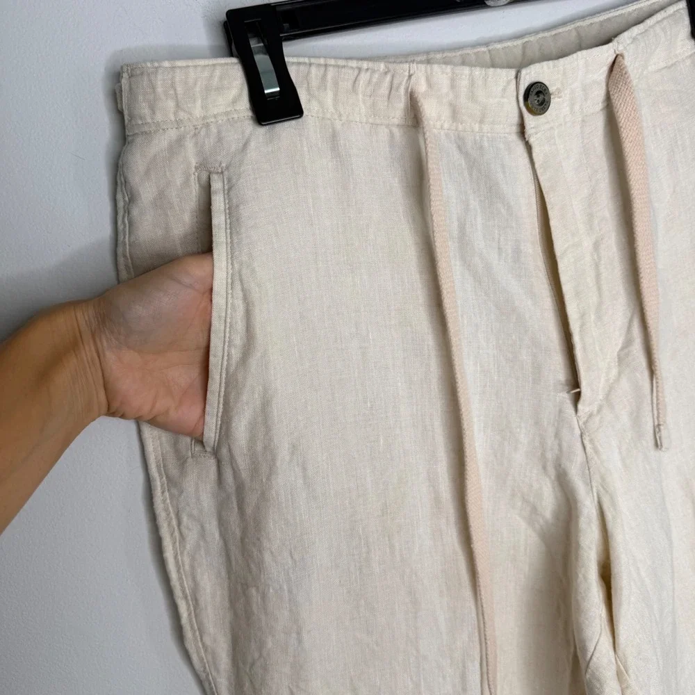 Tasso Elba Mens Linen Drawstring Pants Beige Oatmeal Casual Beach Trousers 34/30